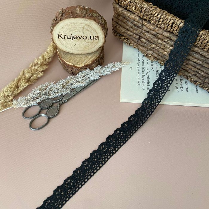 Кружево хлопковое "Половинка колечка" 2,5 см (кр0459) черный