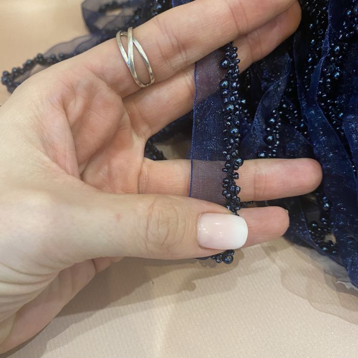 Бисер на ленте "Синий" 1,5 см (дк0005)