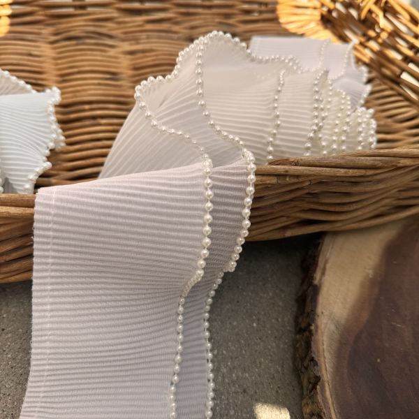 Двойное шифоновое гофре  "Нежность с жемчугом"  9см (кр0551)